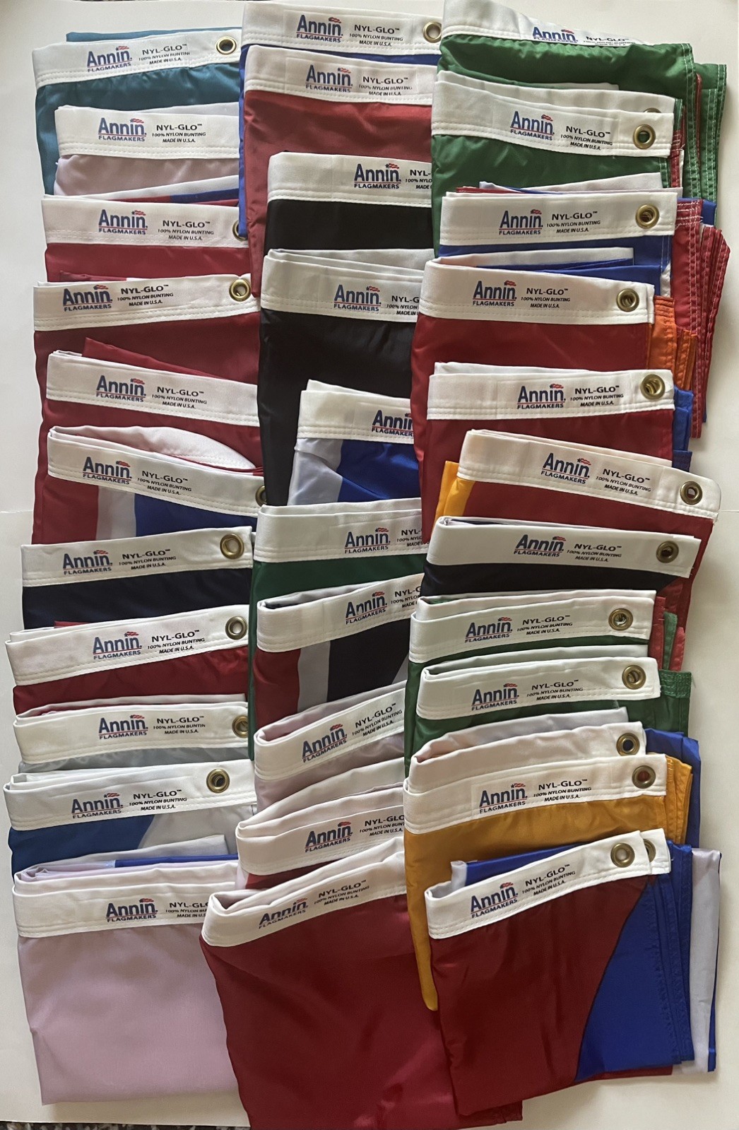 Annin 3x5 NYL- GLO Flag Collection - Lot of 29 Flags - Unused - No Boxes