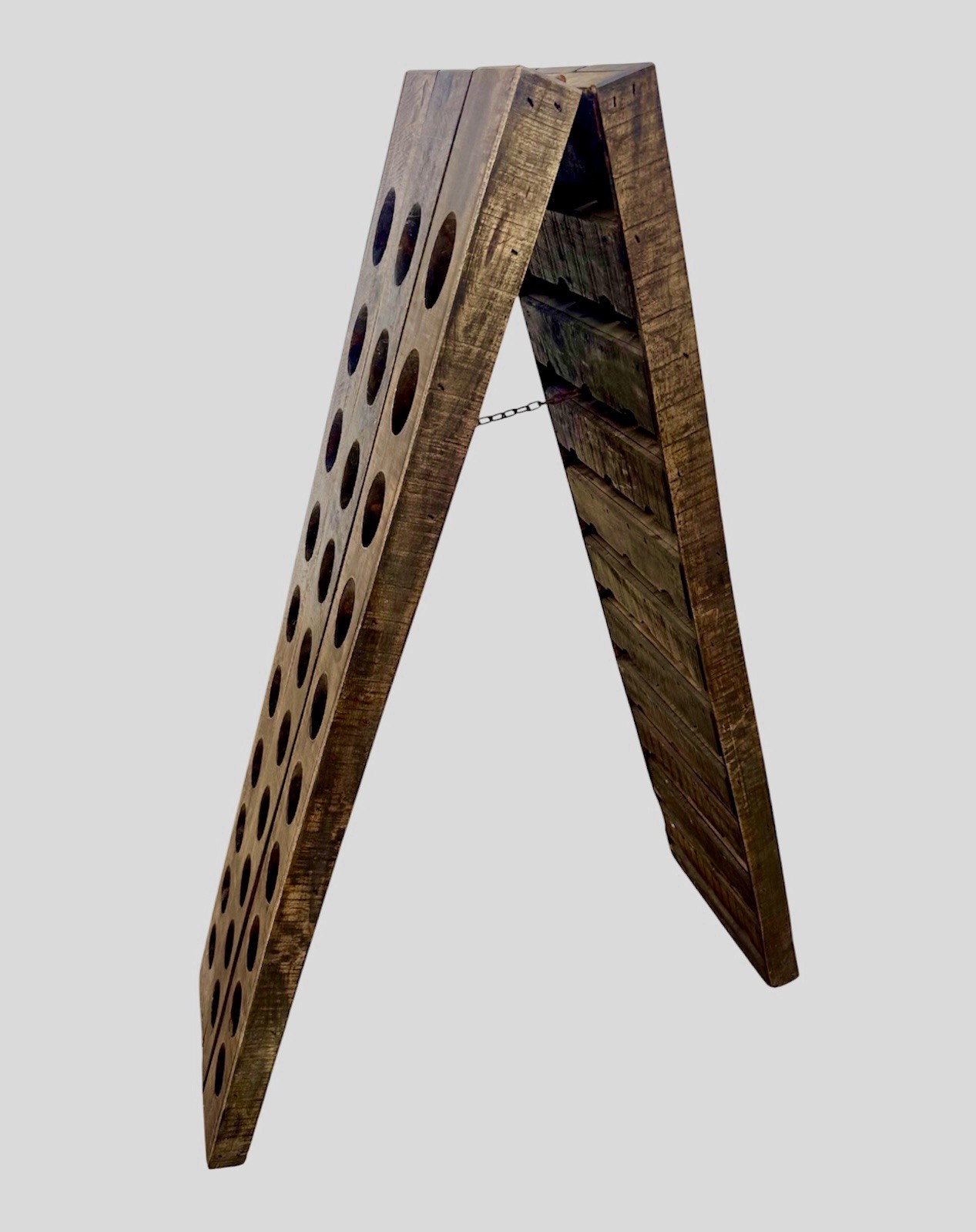 Rare Authentic Chateau Revigny Stamped French Oak A-Frame 60 BTL Riddling Rack