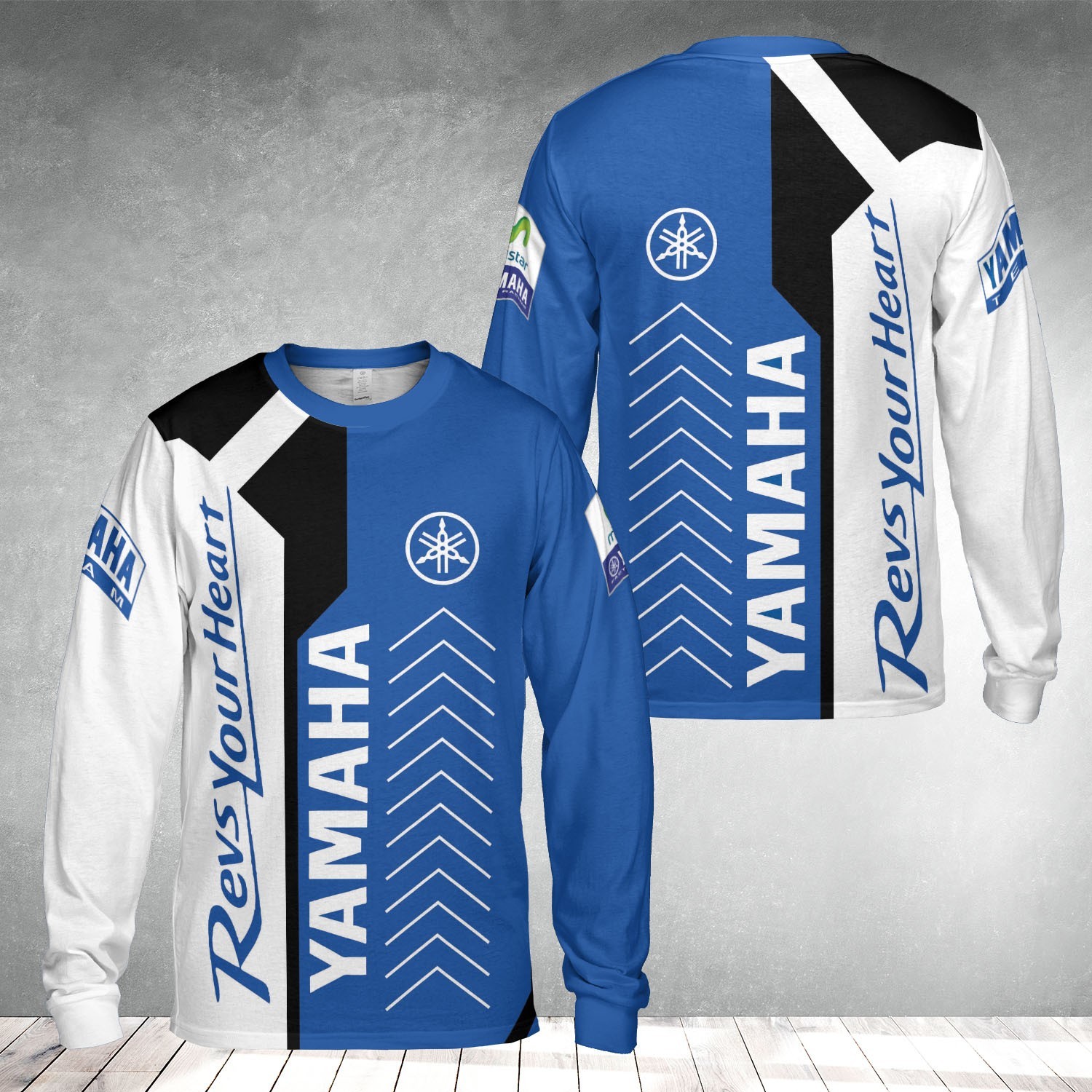 Custom Nam Yamaha Racing Team Blue White 3D Men\'s Long Sleeve Shirt S-5XL