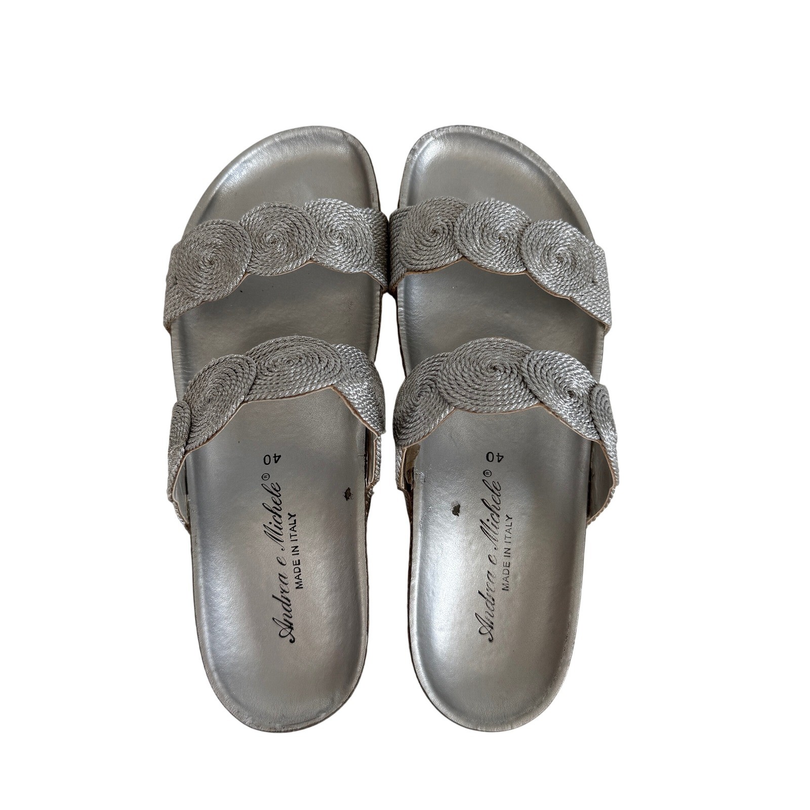 Andrea e Michele Silver Metallic Cork Wedge Slide Sandals Italy Size 40