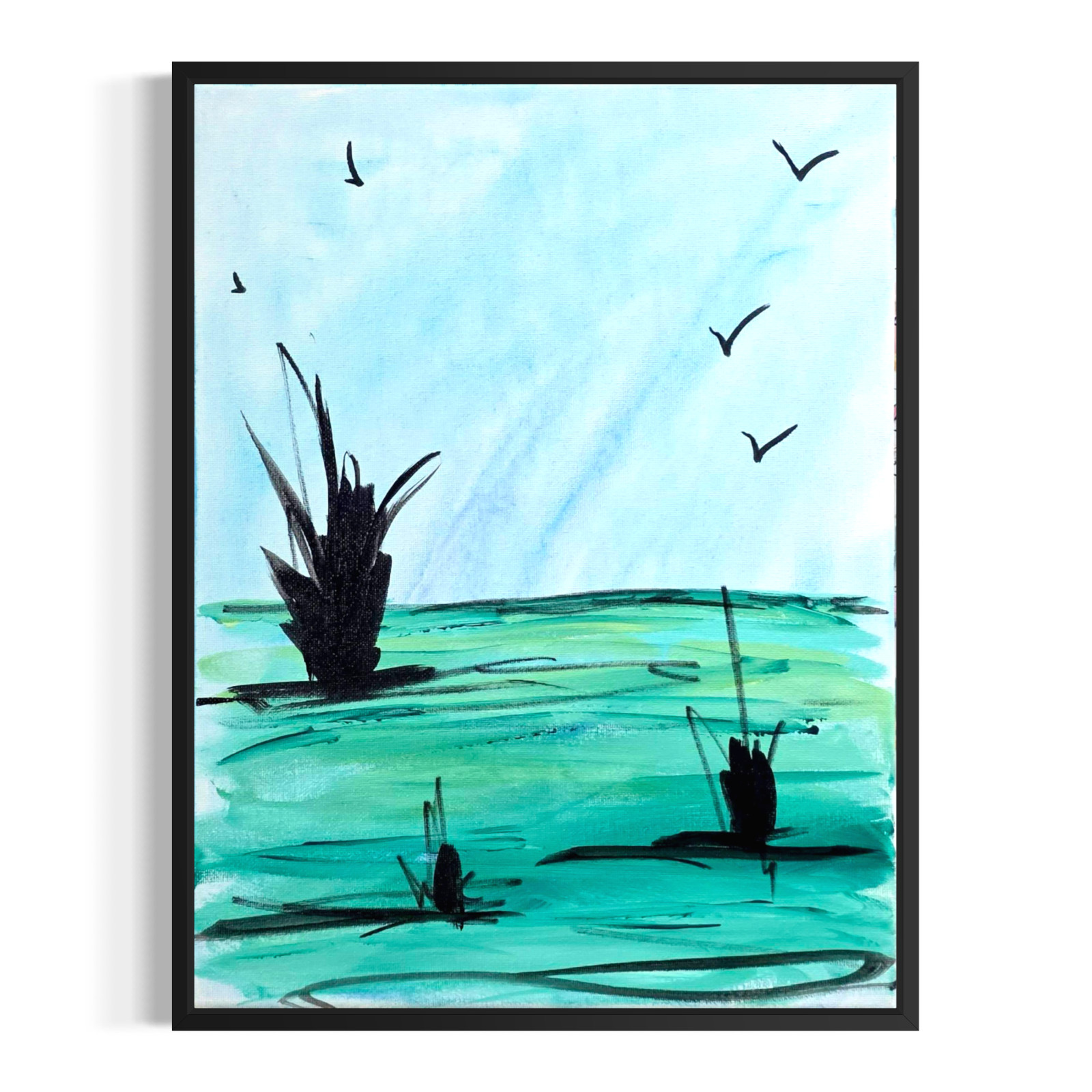 Original Abstract 11x14 Landscape Acrylic Painting Bold Signed Canvas Wall Art