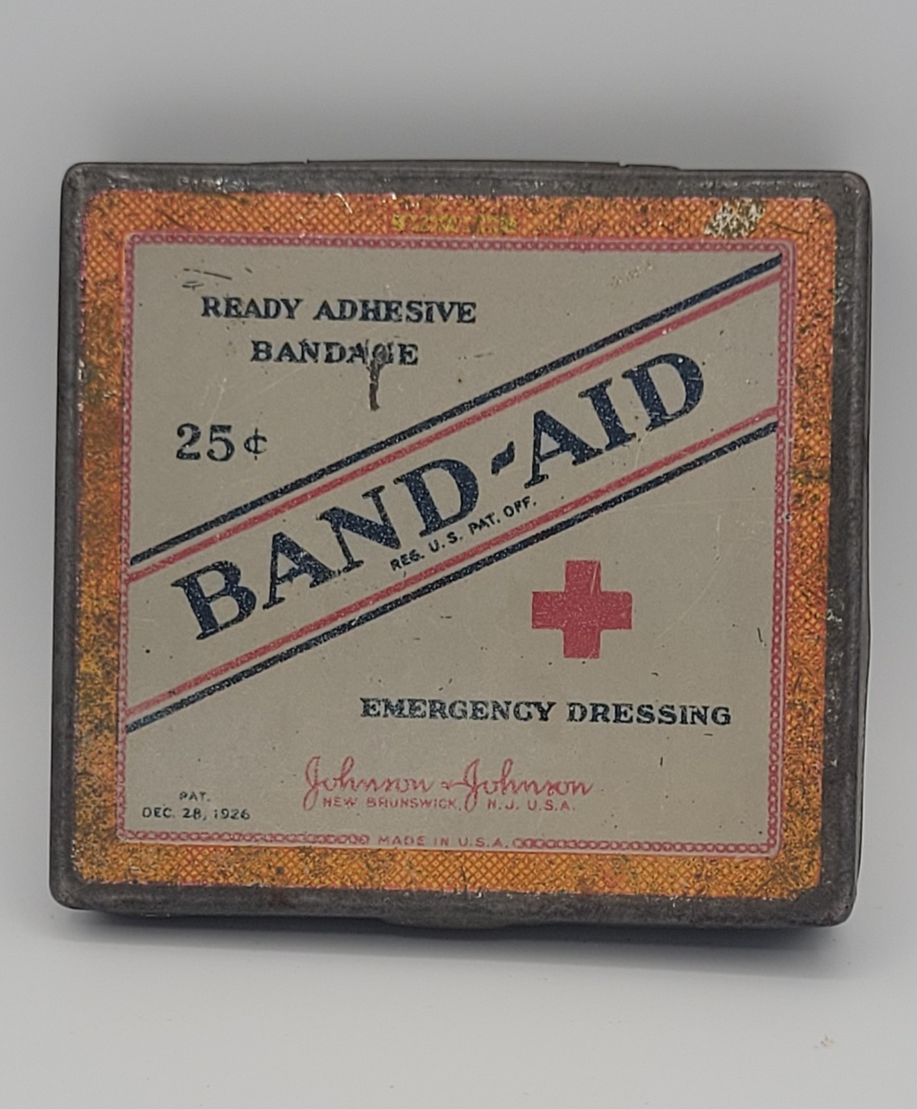Vintage 1920's Band-Aid Bandage Hinged Tin Can Red Cross Johnson & Johnson RARE Vintage 1920's Band-Aid Bandage Hinged Tin Can Red Cross Johnson & Johnson RARE