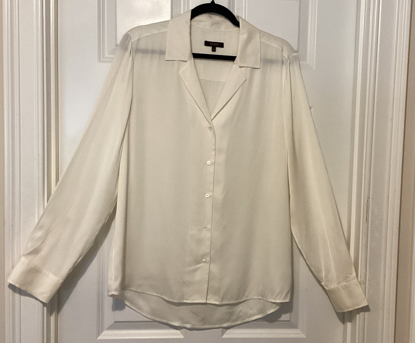 Quince Silk blouse, Size XL, Ivory, Long Sleeves, Machine Washable