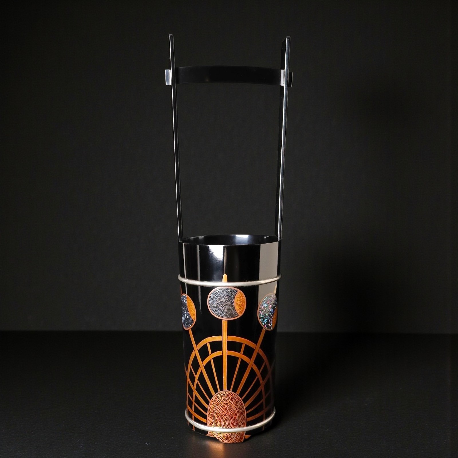 Elegant Lacquer Ikebana Vase with Maki-e & Raden “Waterwheel Motif”  ZL45