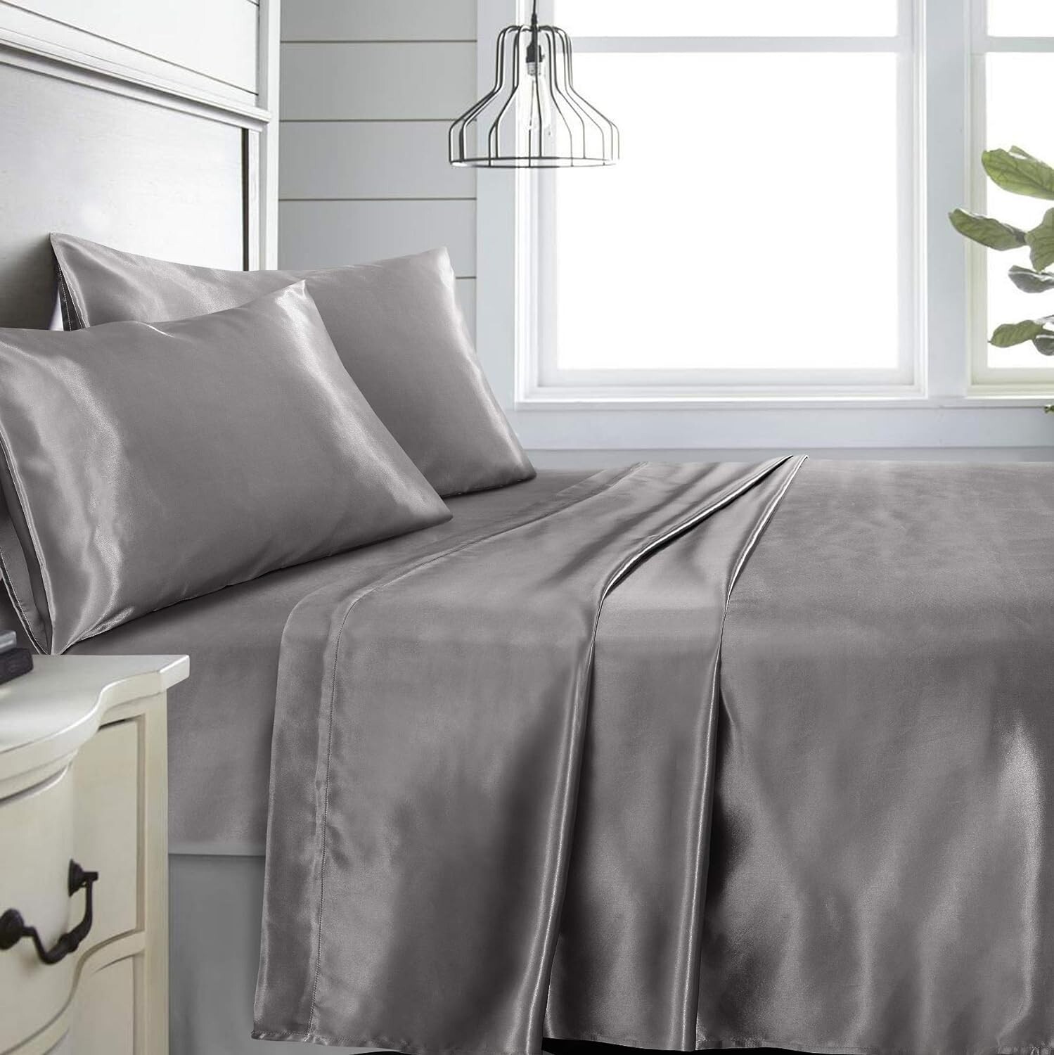 King Sz 4 Pc Bed Sheet Set Silky Smooth Satin Deep Pocket X002YMM88F King Sz 4 Pc Bed Sheet Set Silky Smooth Satin Deep Pocket X002YMM88F
