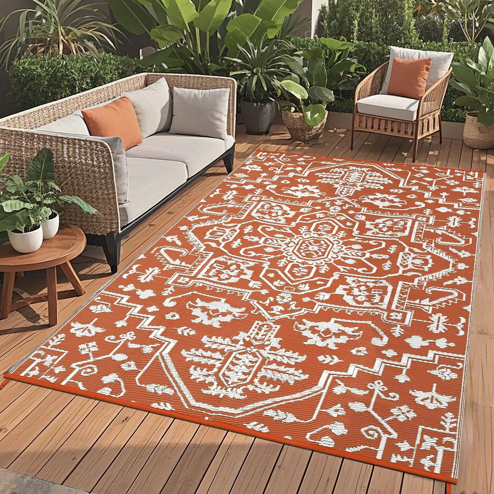 Garveehome 8X10 Large Outdoor Rug For Patio Rugs Waterproof Reversible Plastic
