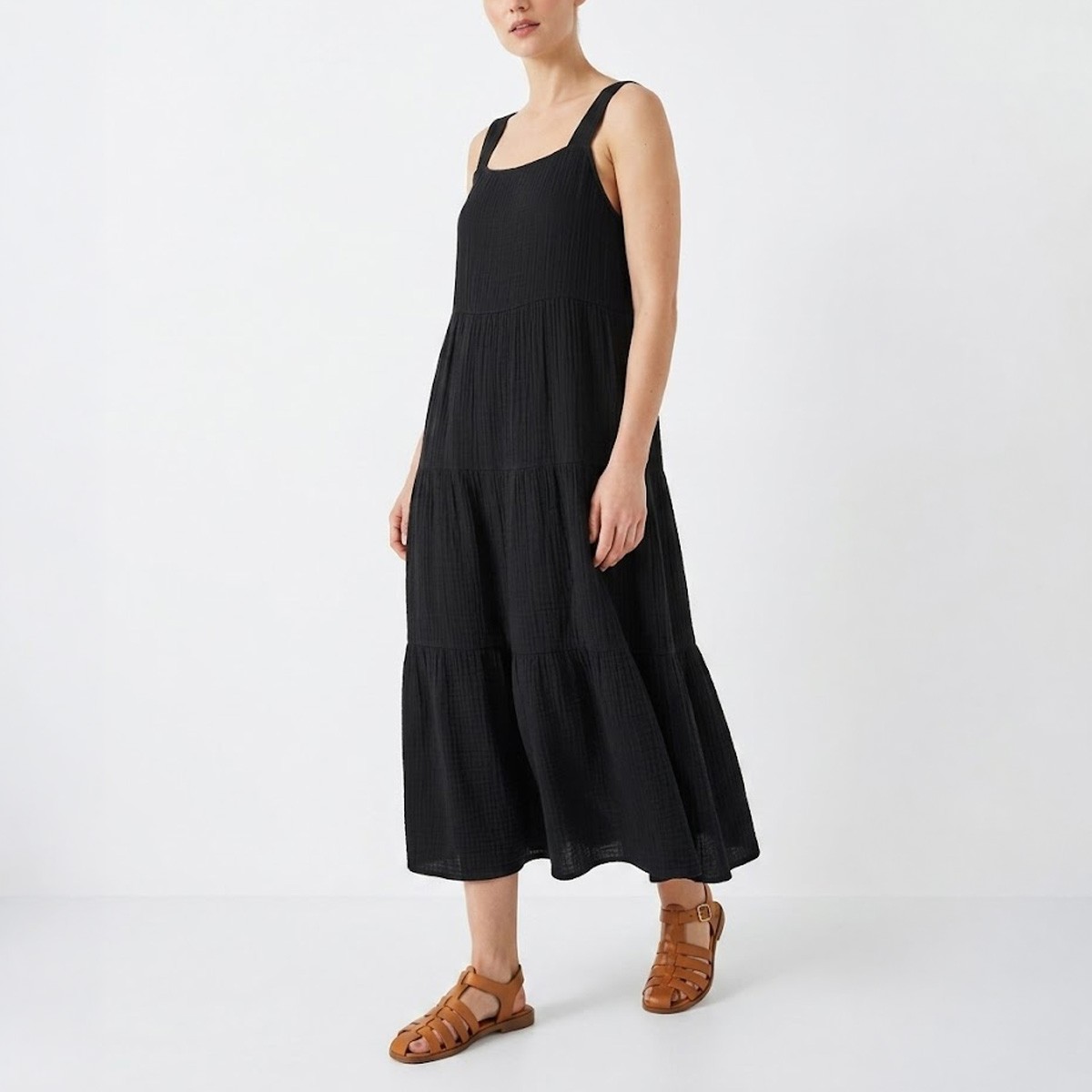 NWT Eileen Fisher Organic Cotton Lofty Gauze Tiered Dress, PP-3X