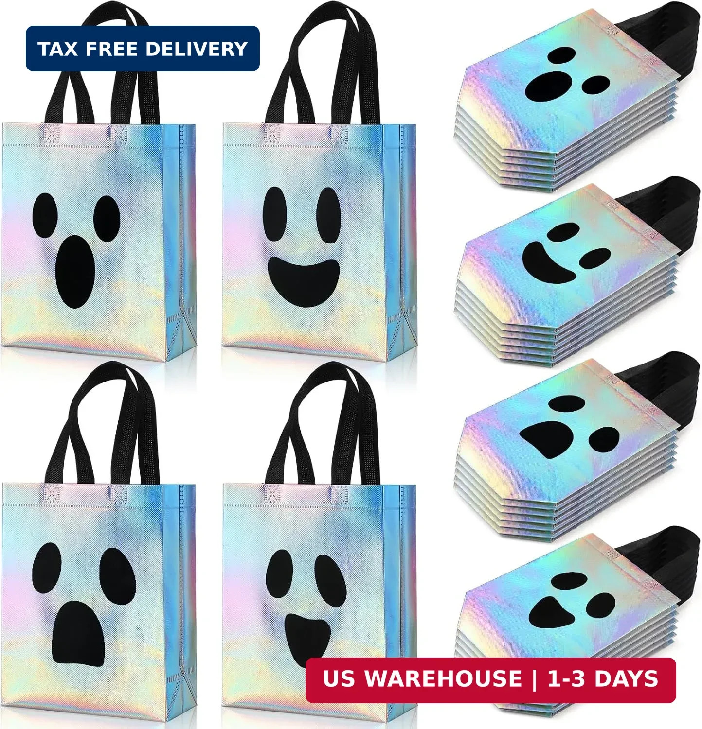 Paterr 24 Pcs Halloween Iridescent Holographic Gift Bags, Ghost Paterr 24 Pcs Halloween Iridescent Holographic Gift Bags, Ghost
