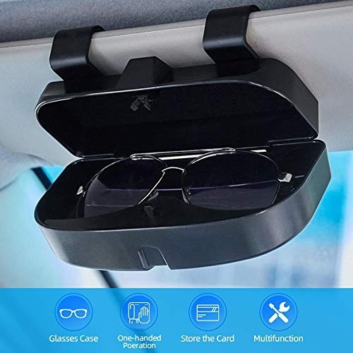Car Visor Sunglass Case Holder Clip, Eye Glasses Storage Box with Double Card