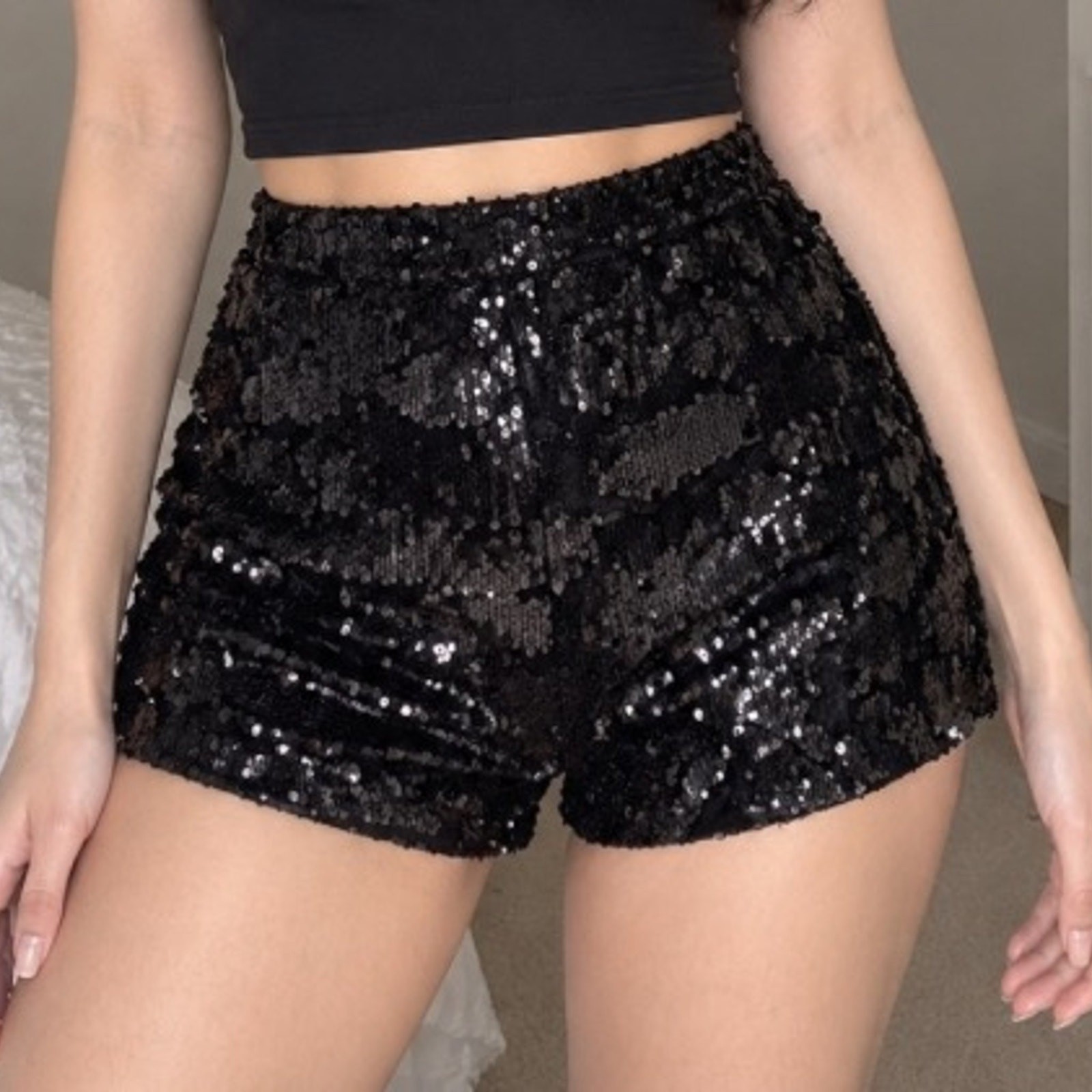 Topshop Women\'s Black Sequin Short Shorts