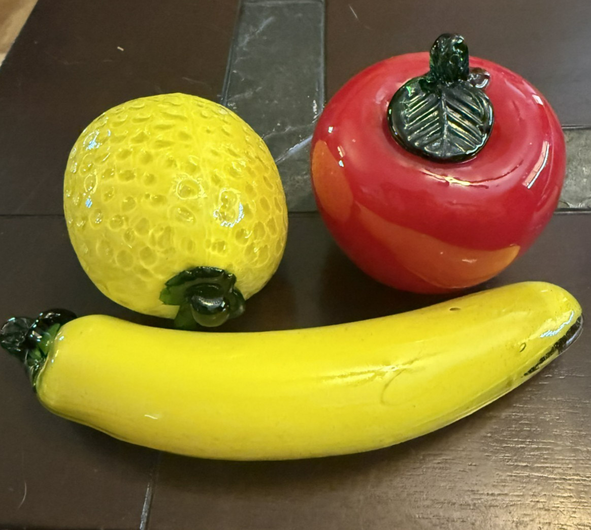 Vintage Blown Art Glass Fruit Set of 3- Banana Apple Lemon  Handcrafted