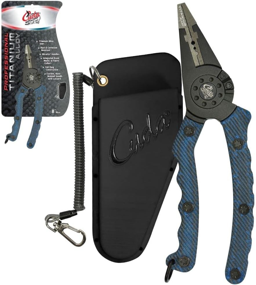 Cuda 8in Pro Fishing Pliers Titanium Alloy Jaws Hard Sheath & Lanyard Tool 18342