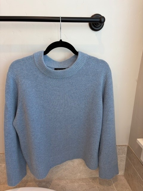 Quince Women Mongolian Cashmere Oversized Crewneck Sweater Blue Sleeved  Small