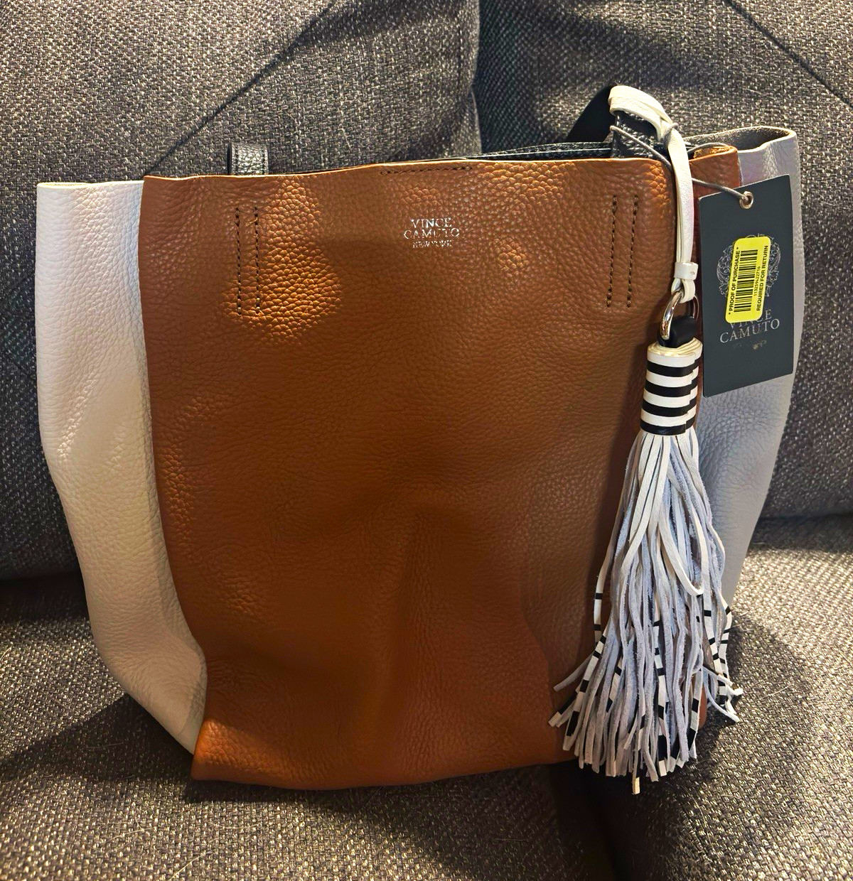 Vince Camuto Colorblock Tote Handbag w/ Tassel & Dust Bag, Silver Hardware