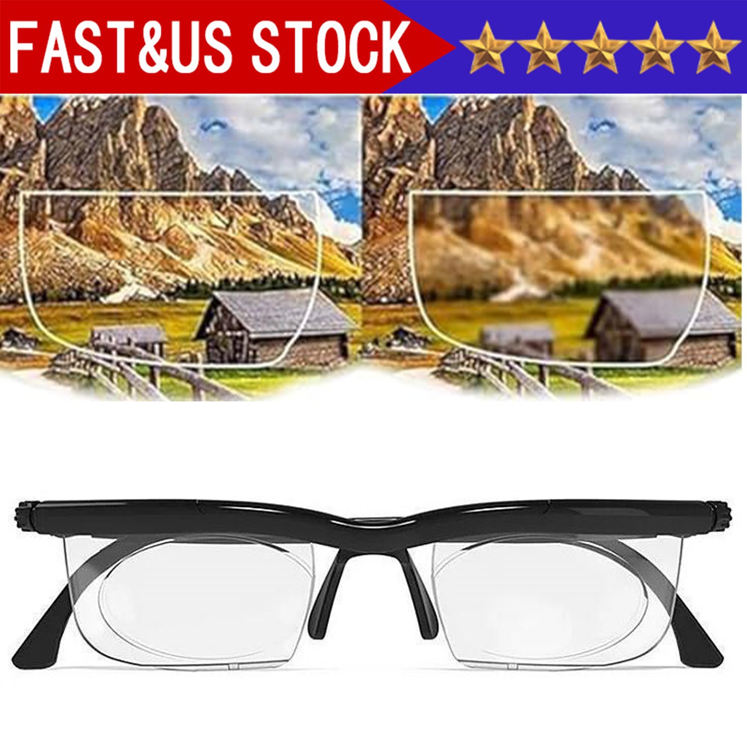 Dial Adjustable Glasses Variable Focus For Reading Distance Vision Eyeglasses