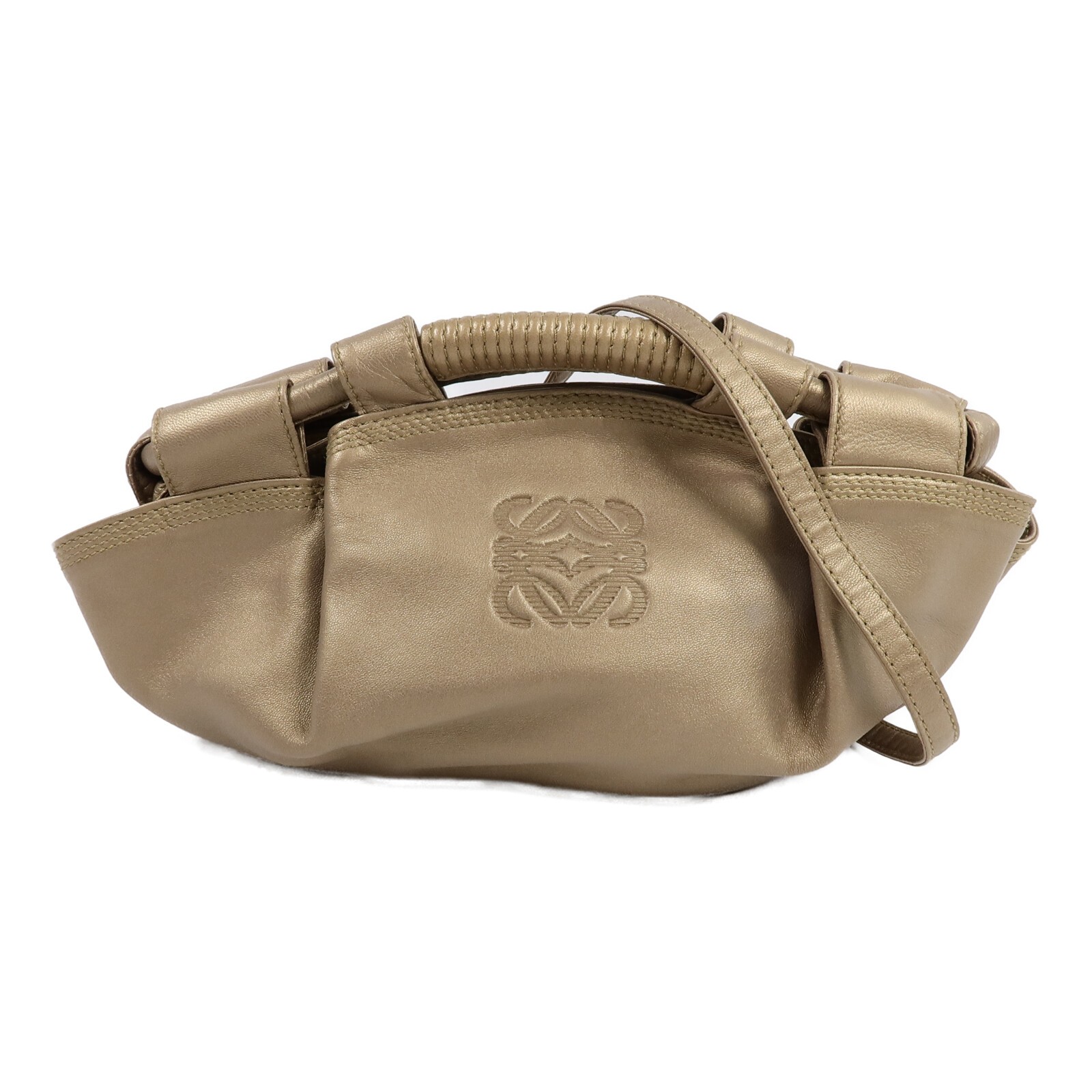 LOEWE GHW Pre-Loved Mini Aire Brisa 2 Way Shoulder Bag Calfskin Leather Gold