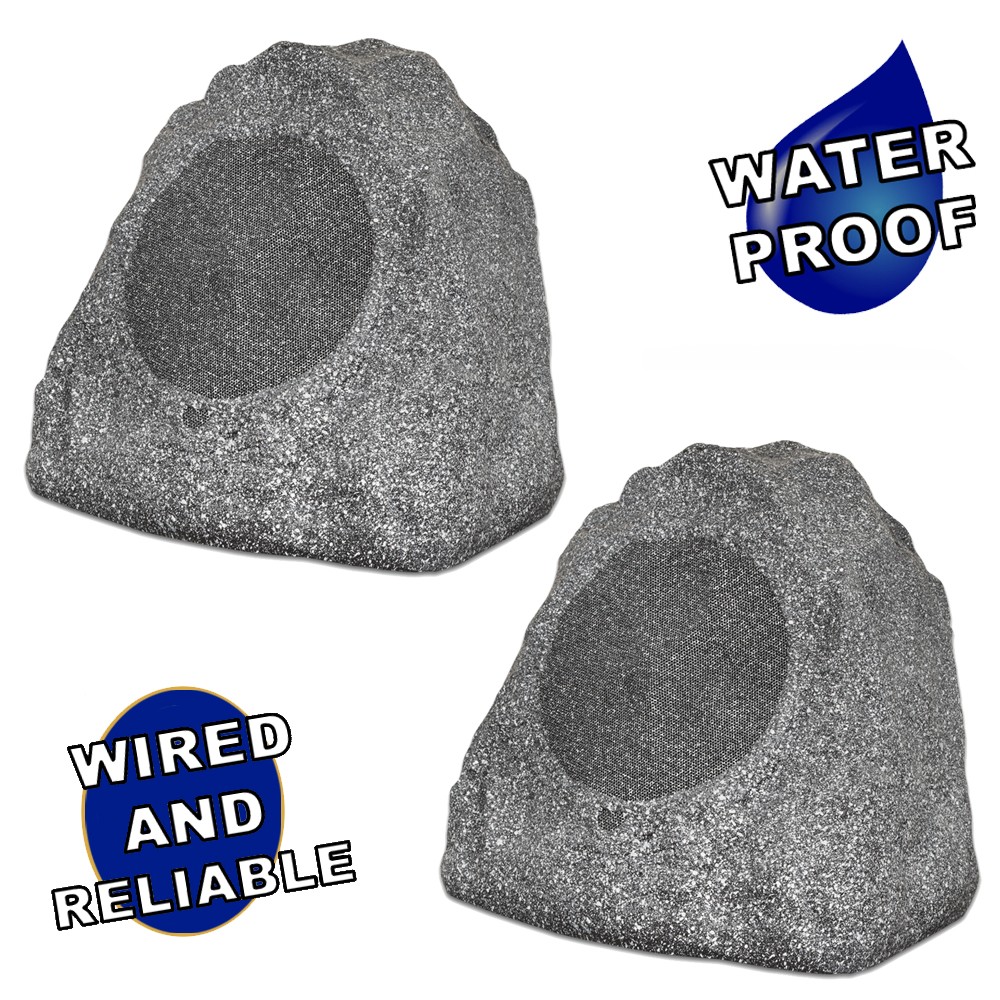 Theater Solutions Full Range Outdoor Granite Rock 2 Speaker Set with 8\