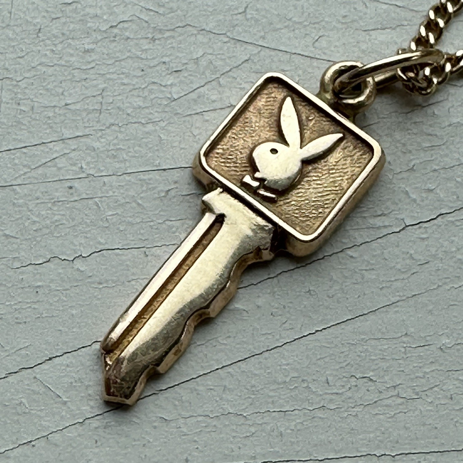 Vintage 60s 14k Gold Playboy Bunny Club Key Pendant Necklace 585 Not Scrap