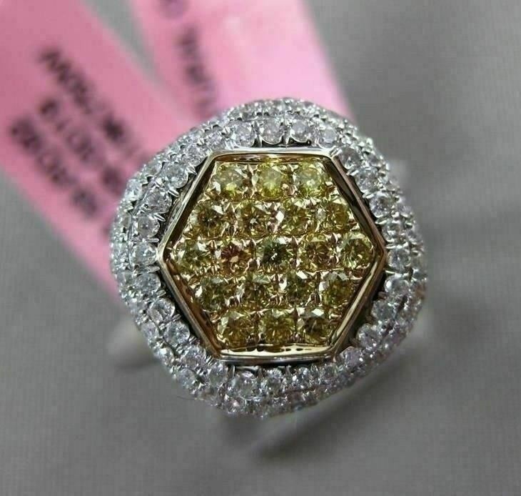 ESTATE WIDE .85CT DIAMOND 18KT WHITE & YELLOW GOLD SQUARE HEXAGON CLUSTER RING