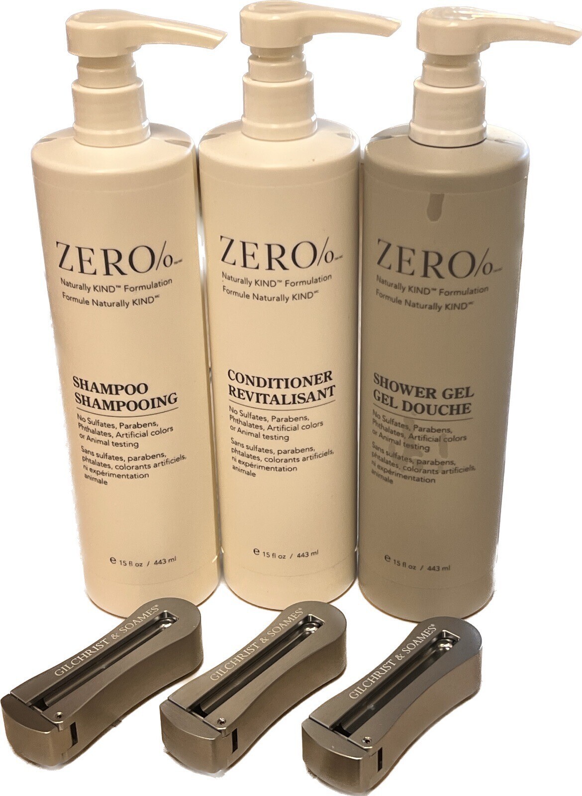 Gilchrist & Soames Zero% Shampoo, Conditioner & Shower Gel Nat Kind +3 Brackets Gilchrist & Soames Zero% Shampoo, Conditioner & Shower Gel Nat Kind +3 Brackets