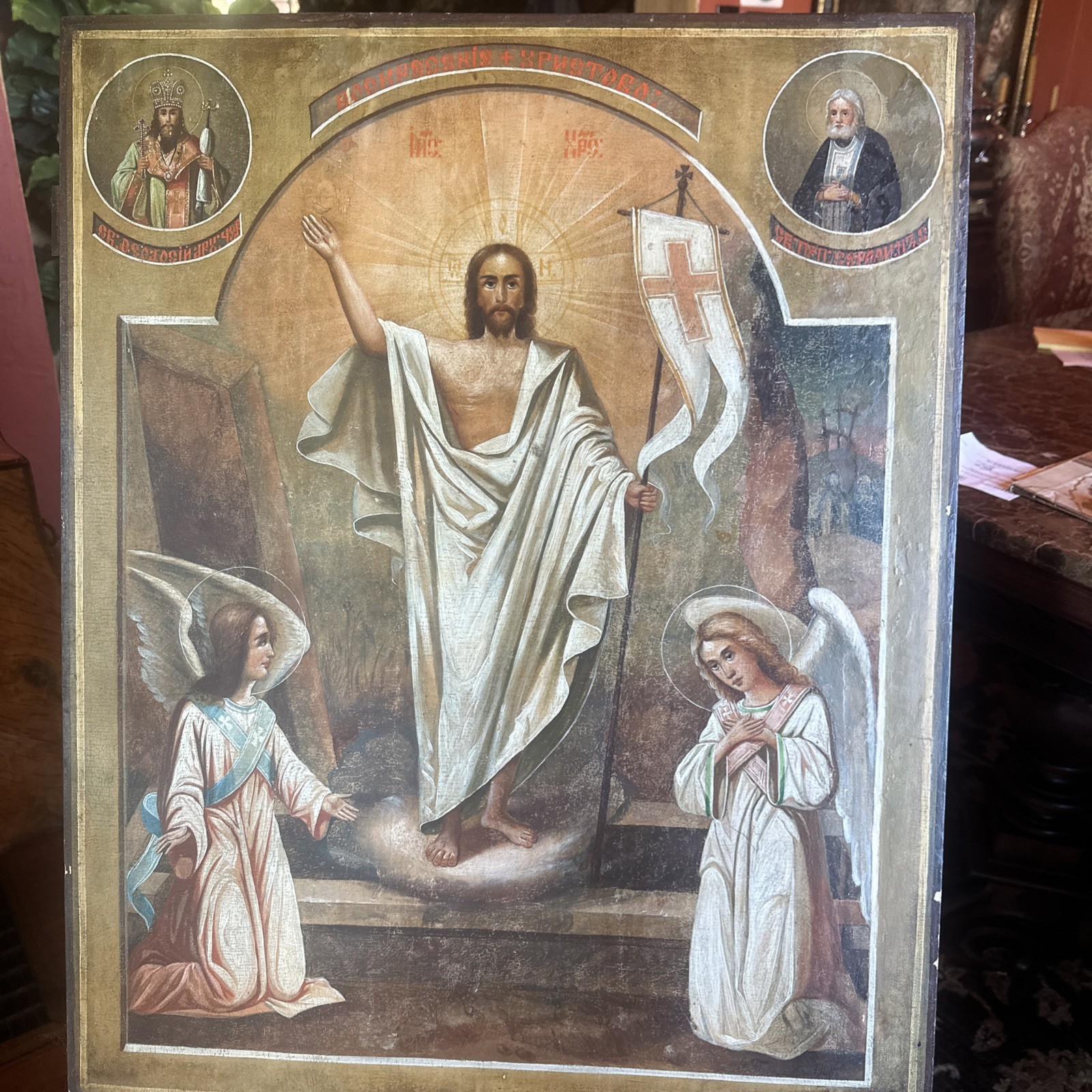 Huge Wooden Icon of Jesus Christ With Angles