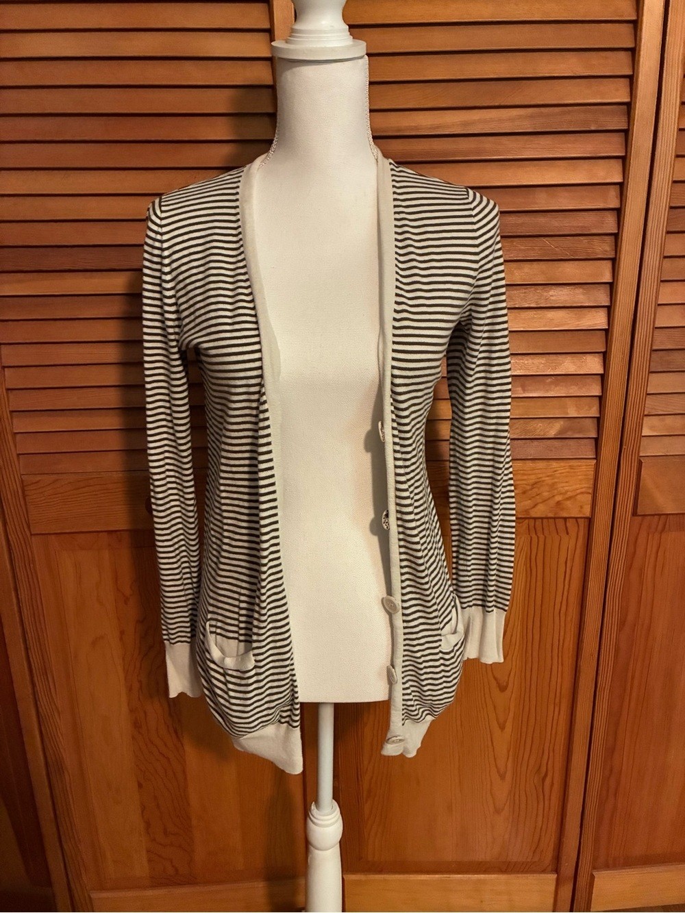J. Crew Cream and Black Striped Button-Front Cardigan J. Crew Cream and Black Striped Button-Front Cardigan