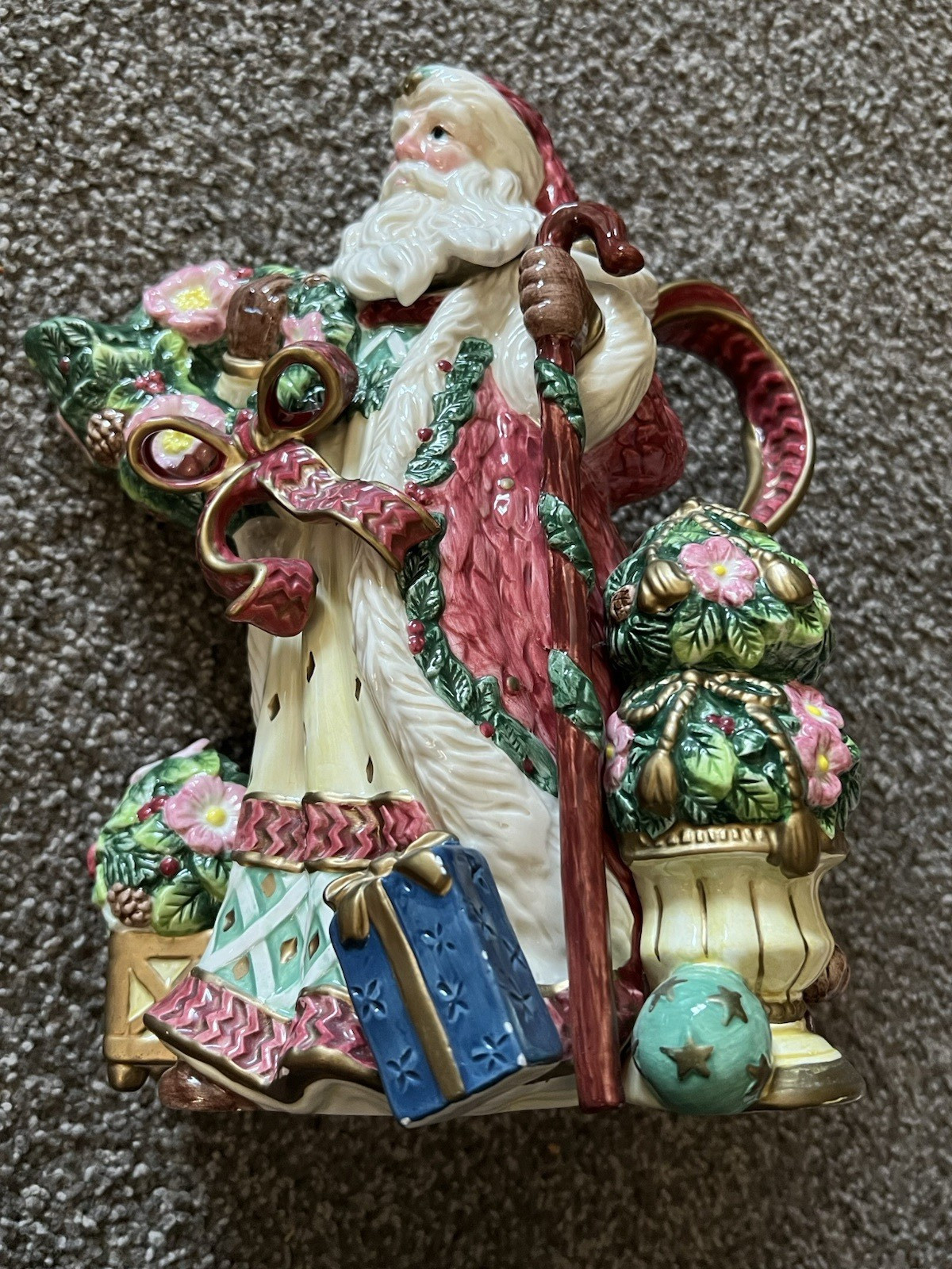 Fitz & Floyd Vintage Enchanted Holiday Santa Claus Ceramic Pitcher 11\