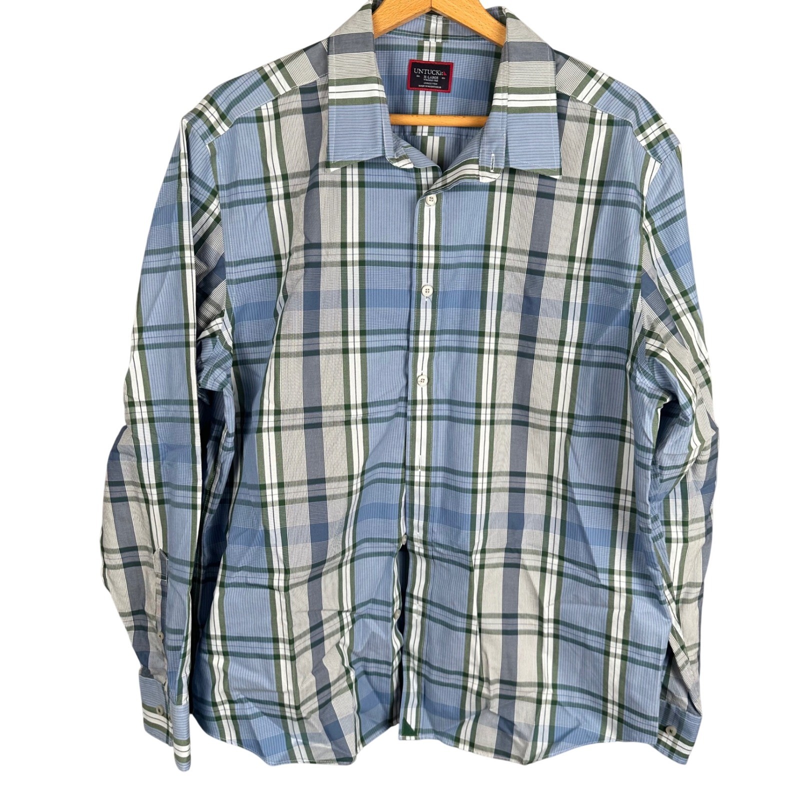 UNTUCKit Malibran WF Plaid Button Down Shirt Mens XL Blue Green Wrinkle Free UNTUCKit Malibran WF Plaid Button Down Shirt Mens XL Blue Green Wrinkle Free
