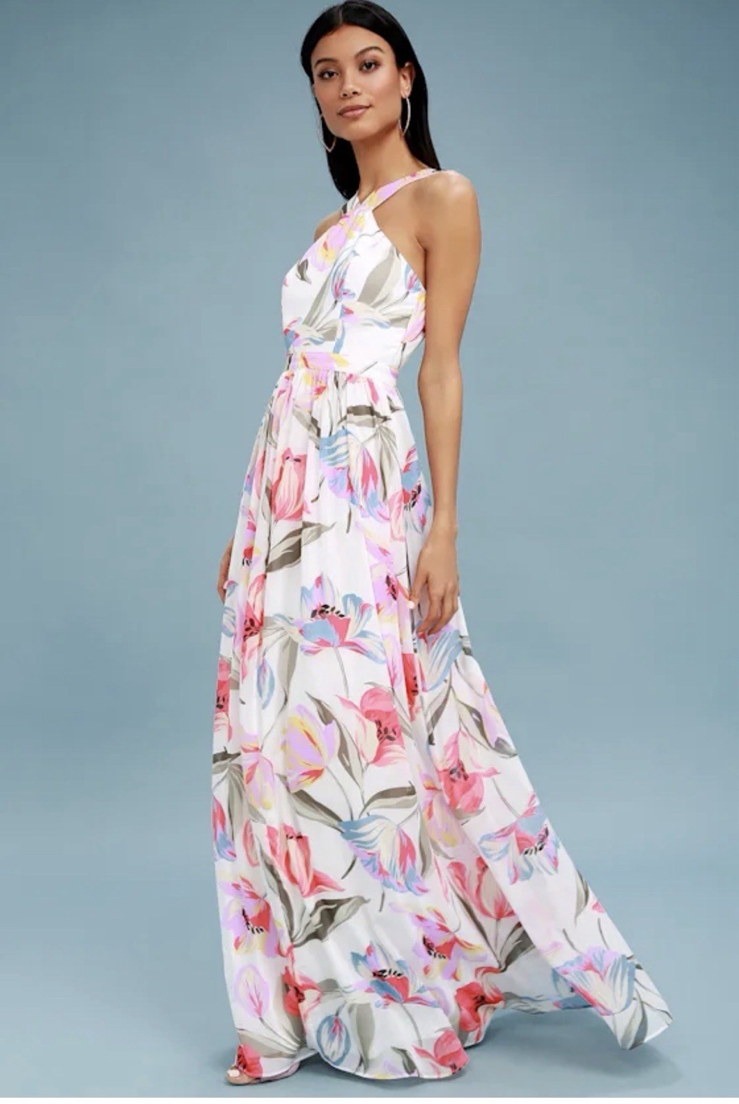Lulus Lilja White Floral Print Maxi Dress Medium