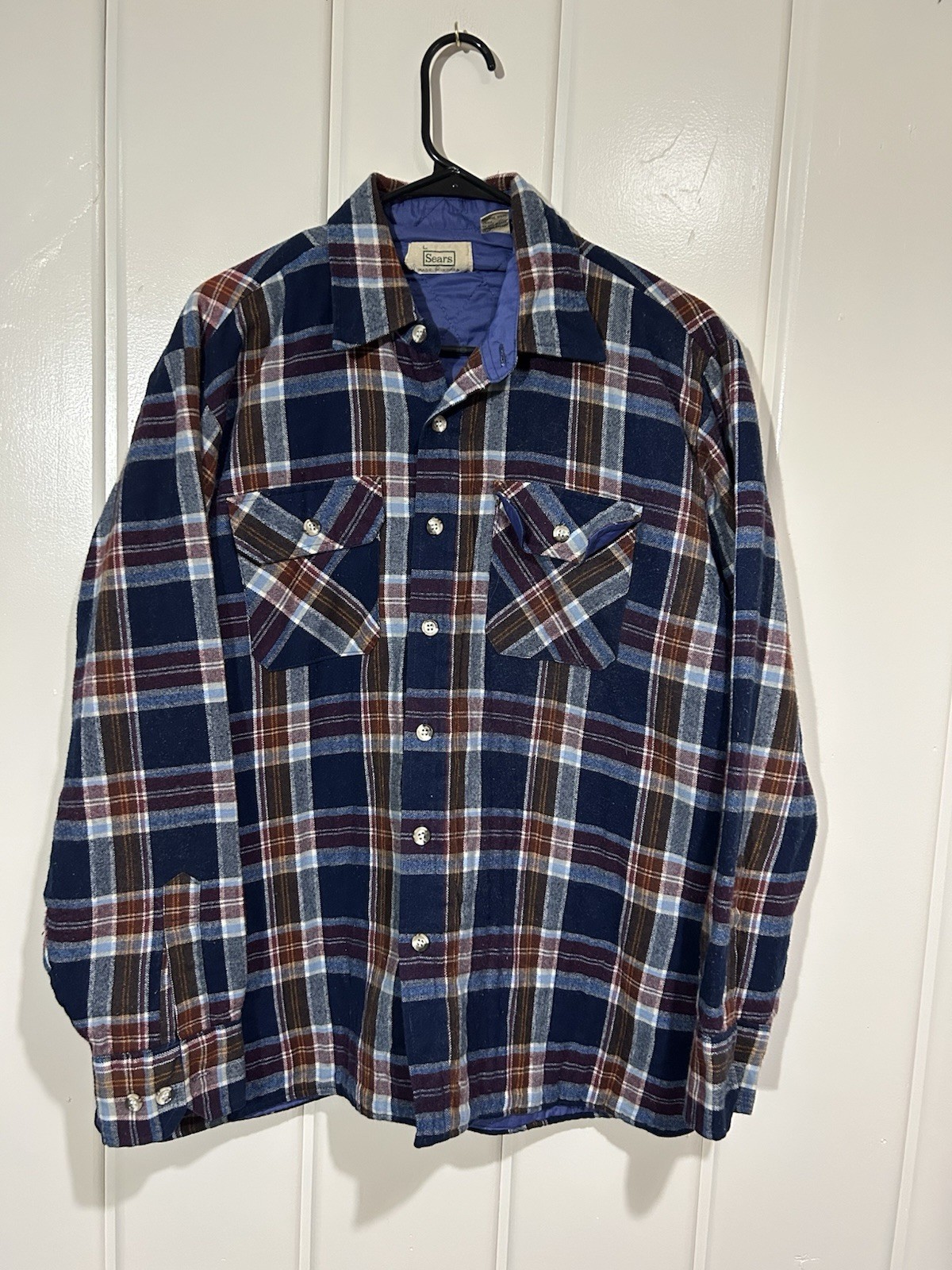 Vintage Sears Quilt Lined Flannel Workwear Jacket Overcoat Large Vintage Sears Quilt Lined Flannel Workwear Jacket Overcoat Large