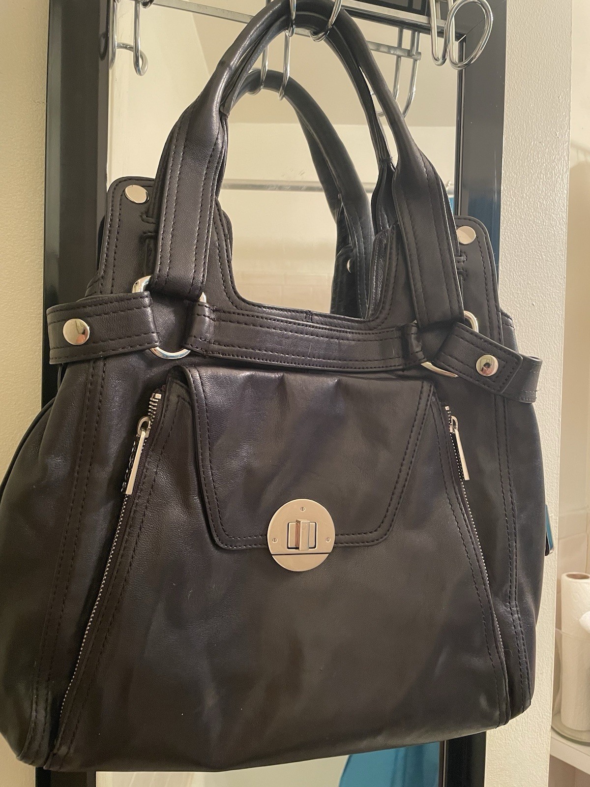 Kooba Smooth Black Leather Bag with Silver Hardware - Very Good Condition Kooba Smooth Black Leather Bag with Silver Hardware - Very Good Condition