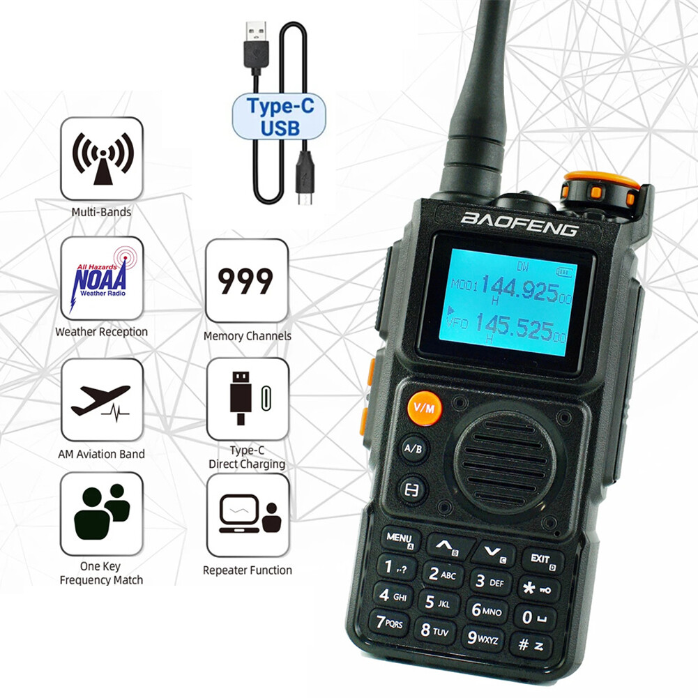Baofeng UV-K6 Walkie Talkie Multi Band Type-C Charge U/VHF Long Rang 2 Way Radio