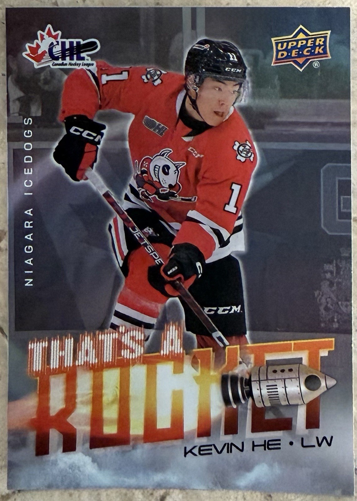Kevin He Rookie 2024-25 Upper Deck CHL That\'s a Rocket #TR-13 (RC) Winnipeg Jets