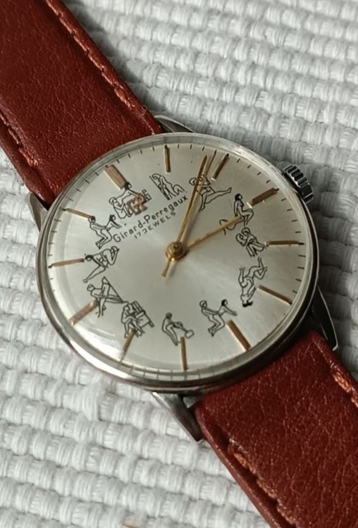 VINTAGE GIRARD PERREGAUX KAMASUTRA DIAL MANUAL WIND SWISS WATCH Ca 1950