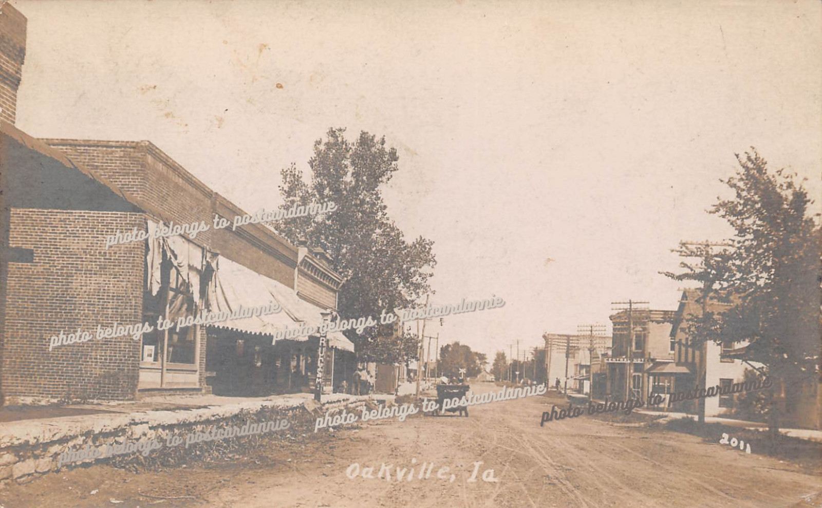 RPPC Oakville IA Iowa Main Street Railroad Train Crossing Photo Postcard D7