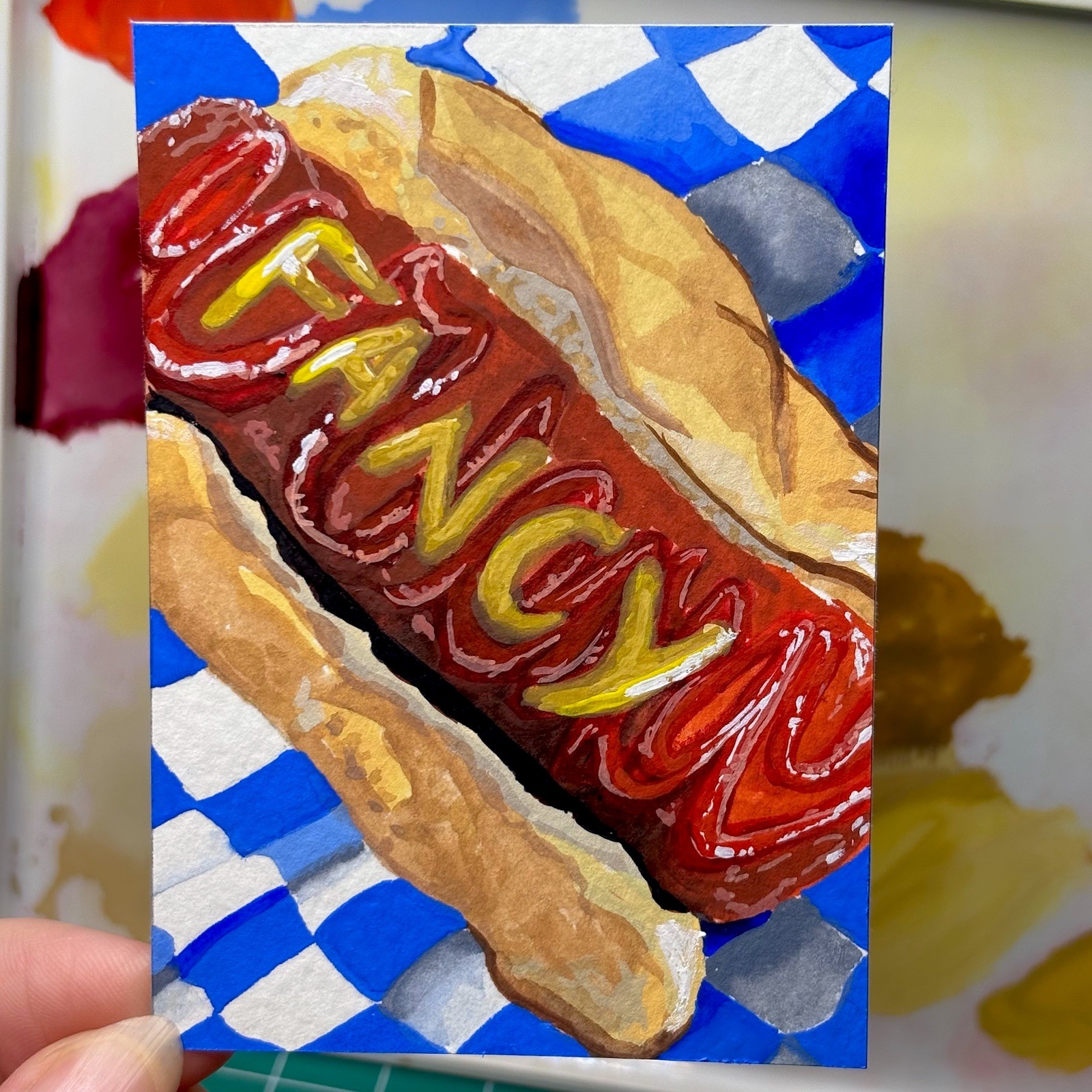 ACEO Fancy Hot Dog Original Painting by Daelian - Bite2Eat #9
