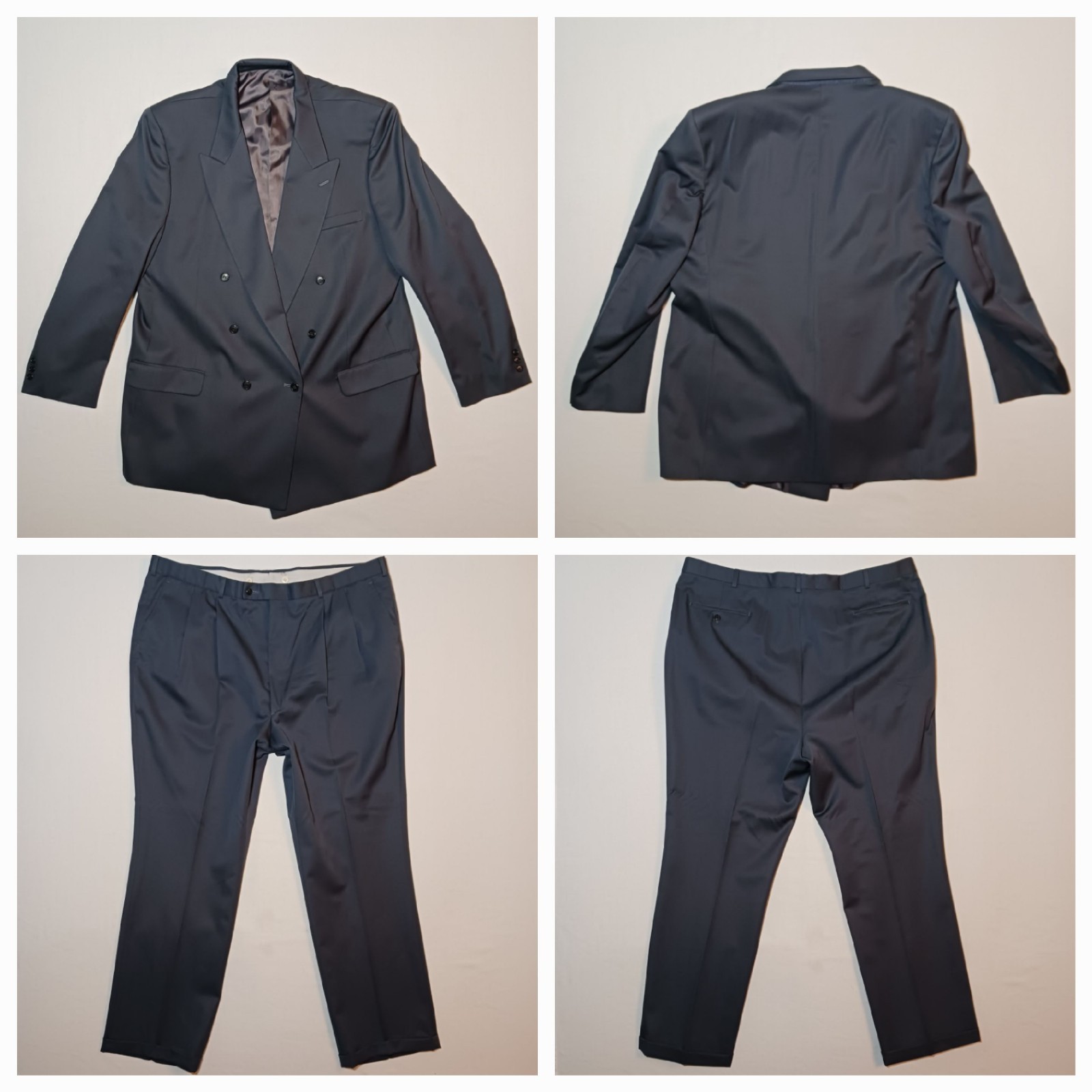 Andre Vachon Mens Wool Suit 52XL 46X34 Navy Blue Peak Lapel Double Breasted Andre Vachon Mens Wool Suit 52XL 46X34 Navy Blue Peak Lapel Double Breasted