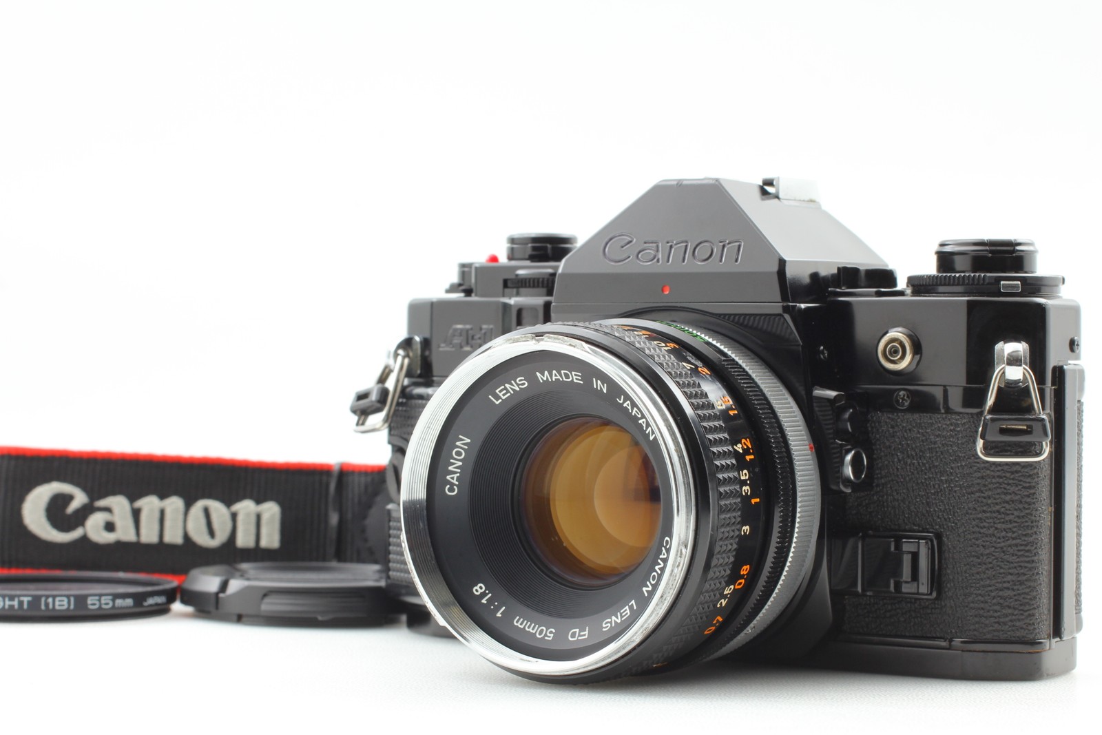 [Exc+5 w/ Strap] Canon A-1 Black 35mm Film Camera + FD 50mm f1.8 Lens From JAPAN