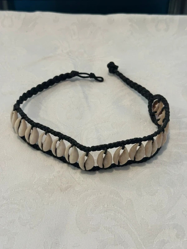 Boho Seashell Choker Artisan Vintage Black Beige
