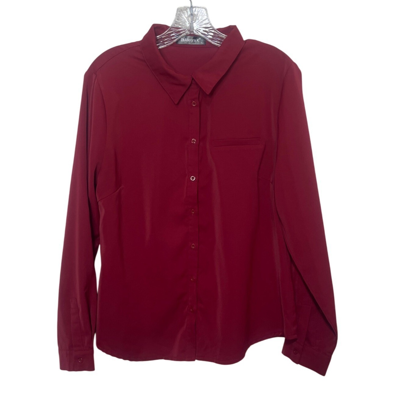 Allegra K Long Sleeve Button Front Shirt Womens Large Red