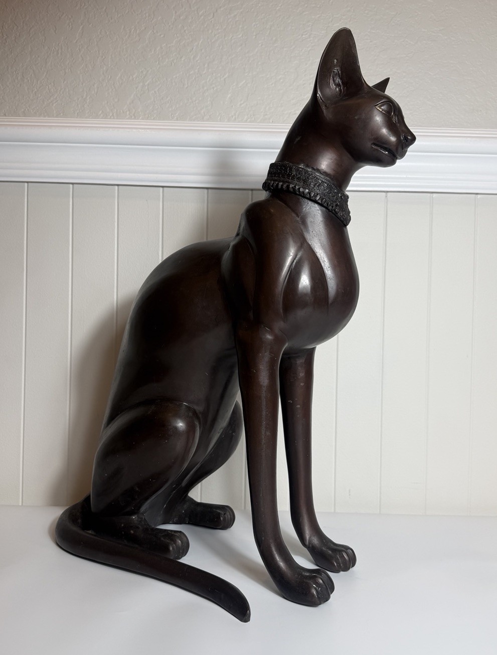A. Tiot Attributed Large Bronze Egyptian Bastet Cat Sculpture 29” 1970s