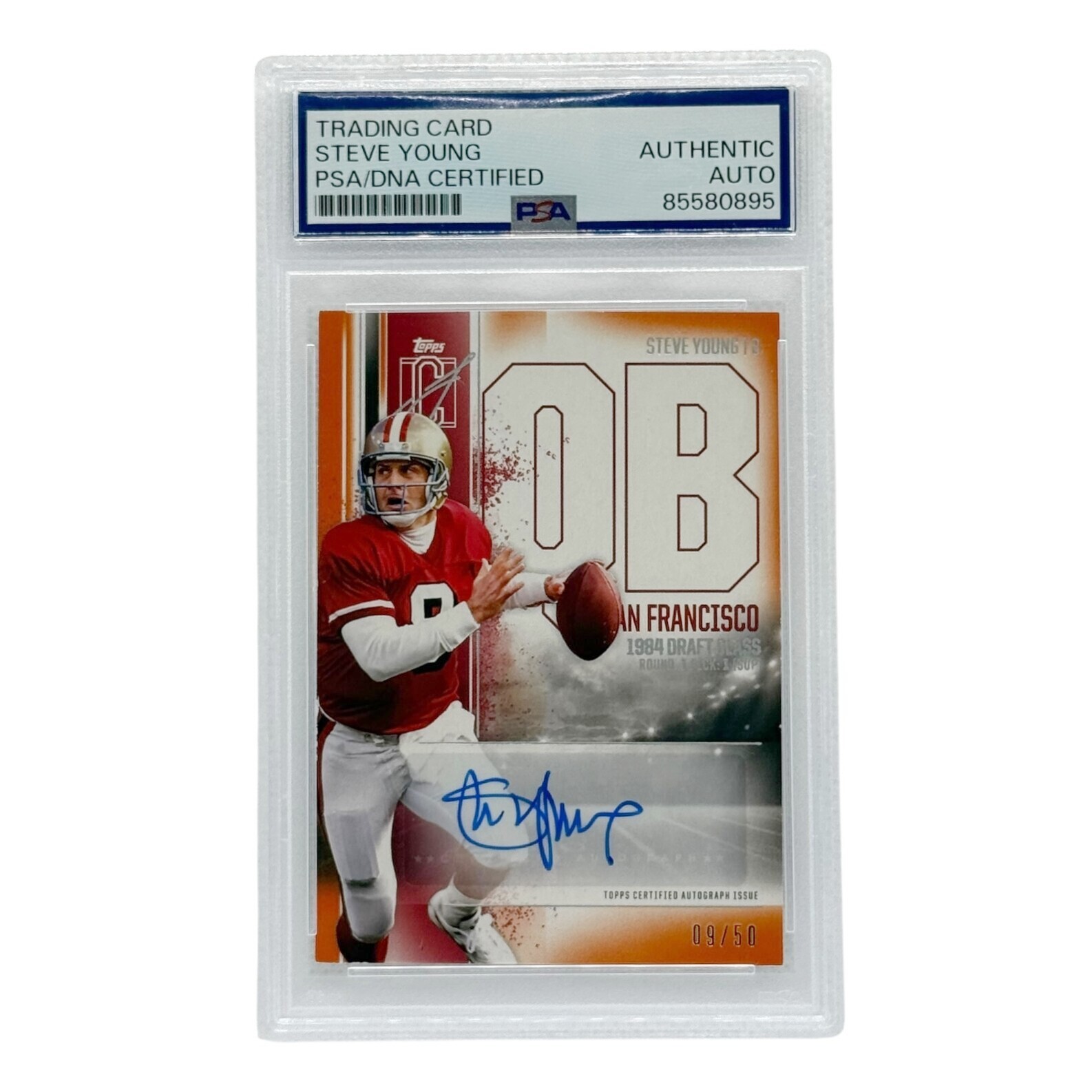 Steve Young Autographed 2024 Topps Veterans Class Orange PSA Authenticated