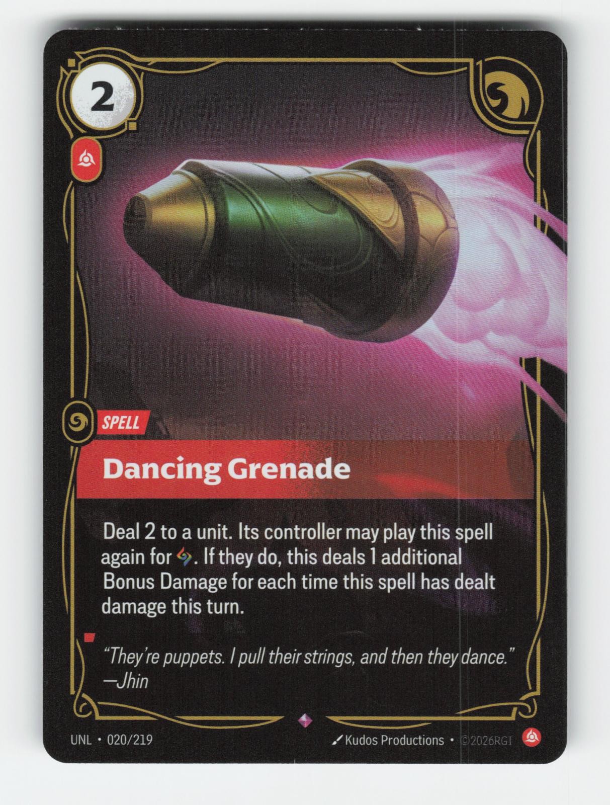 Dancing Grenade 020/219 Rare Unleashed Riftbound Foil Near Mint