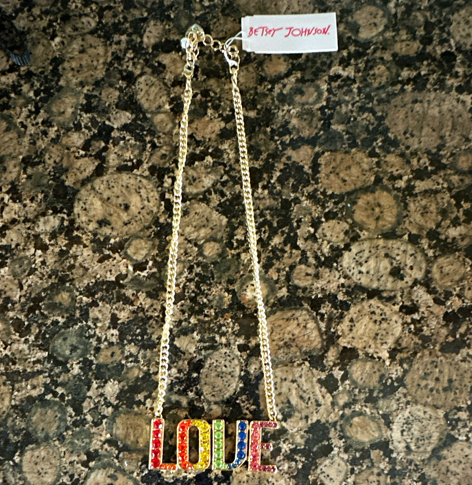 Betsey Johnson LOVE Letter Pendant Necklace Gold Tone Multicolor Crystal Betsey Johnson LOVE Letter Pendant Necklace Gold Tone Multicolor Crystal