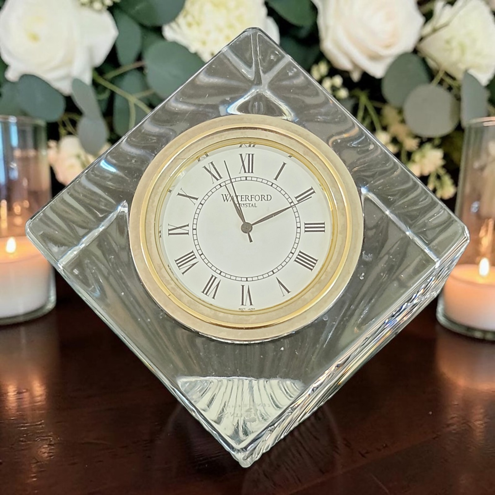 Vtg Waterford Meridian Crystal Cube Desk Clock Paperweight Ireland 3.5\ Vtg Waterford Meridian Crystal Cube Desk Clock Paperweight Ireland 3.5\