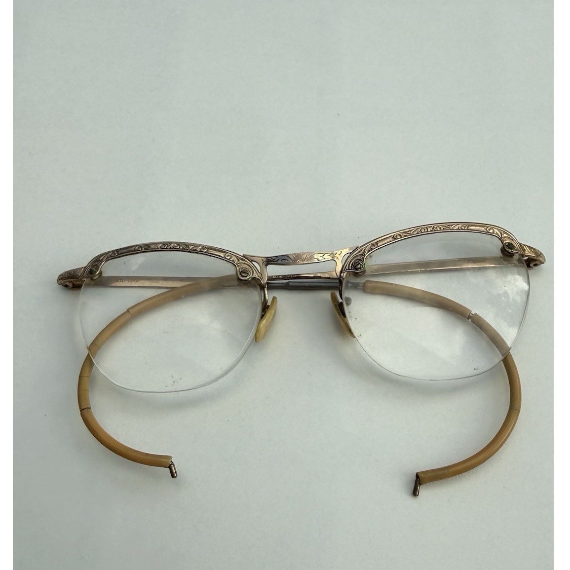 ANTIQUE VINTAGE 1920\'s EYEGLASSES COC 1/10 12 KGF Gold filled semi rimless USED ANTIQUE VINTAGE 1920\'s EYEGLASSES COC 1/10 12 KGF Gold filled semi rimless USED