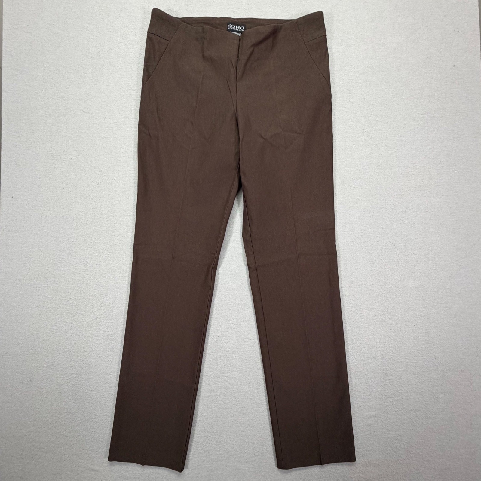 SOHO Apparel LTD Womens Trousers Straight Leg Brown Stretch Pull On M