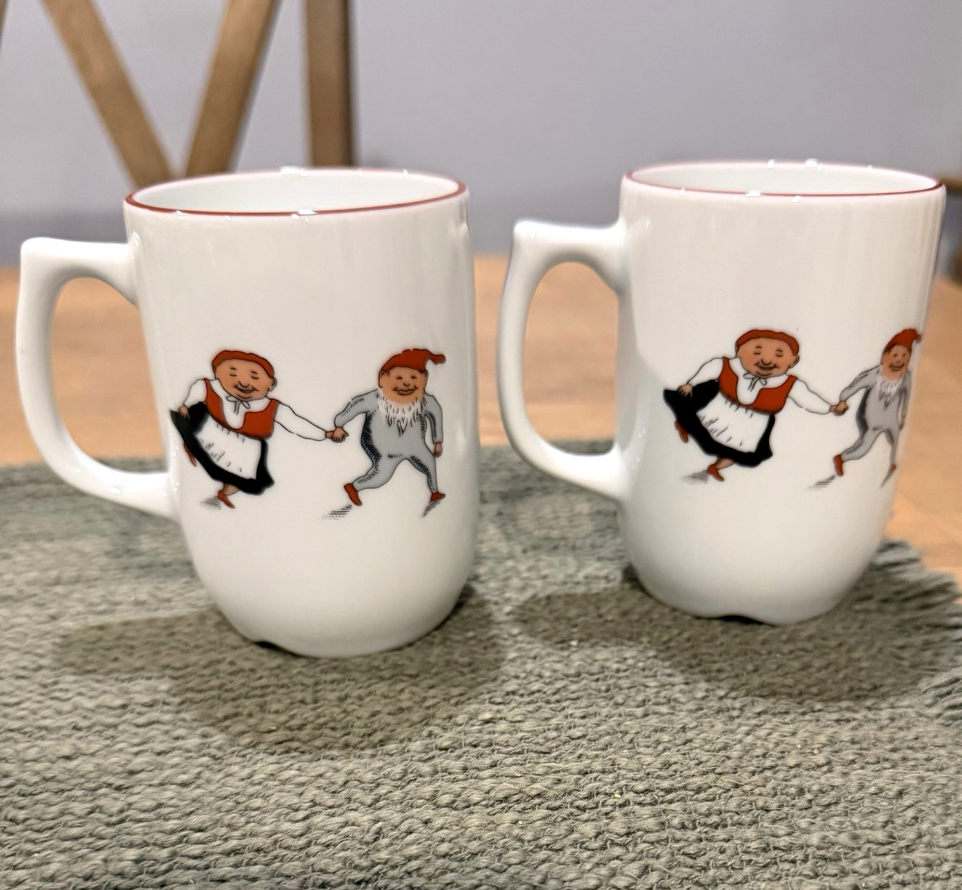 Porsgrund Norway Nisse Christmas Mugs 1996 Set of 2 Gnome Porcelain