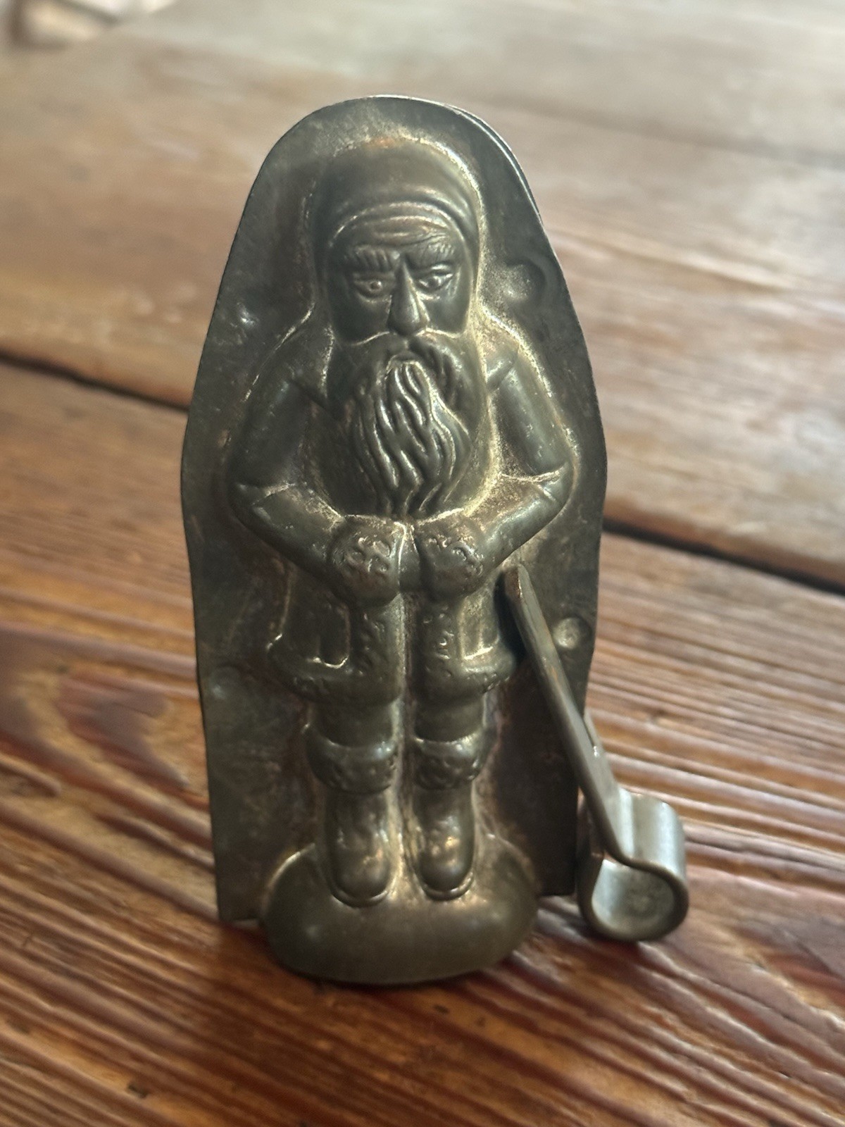 Antique German Belsnickle Christmas Santa Two Piece 4.25” Tin Chocolate Mold Antique German Belsnickle Christmas Santa Two Piece 4.25” Tin Chocolate Mold