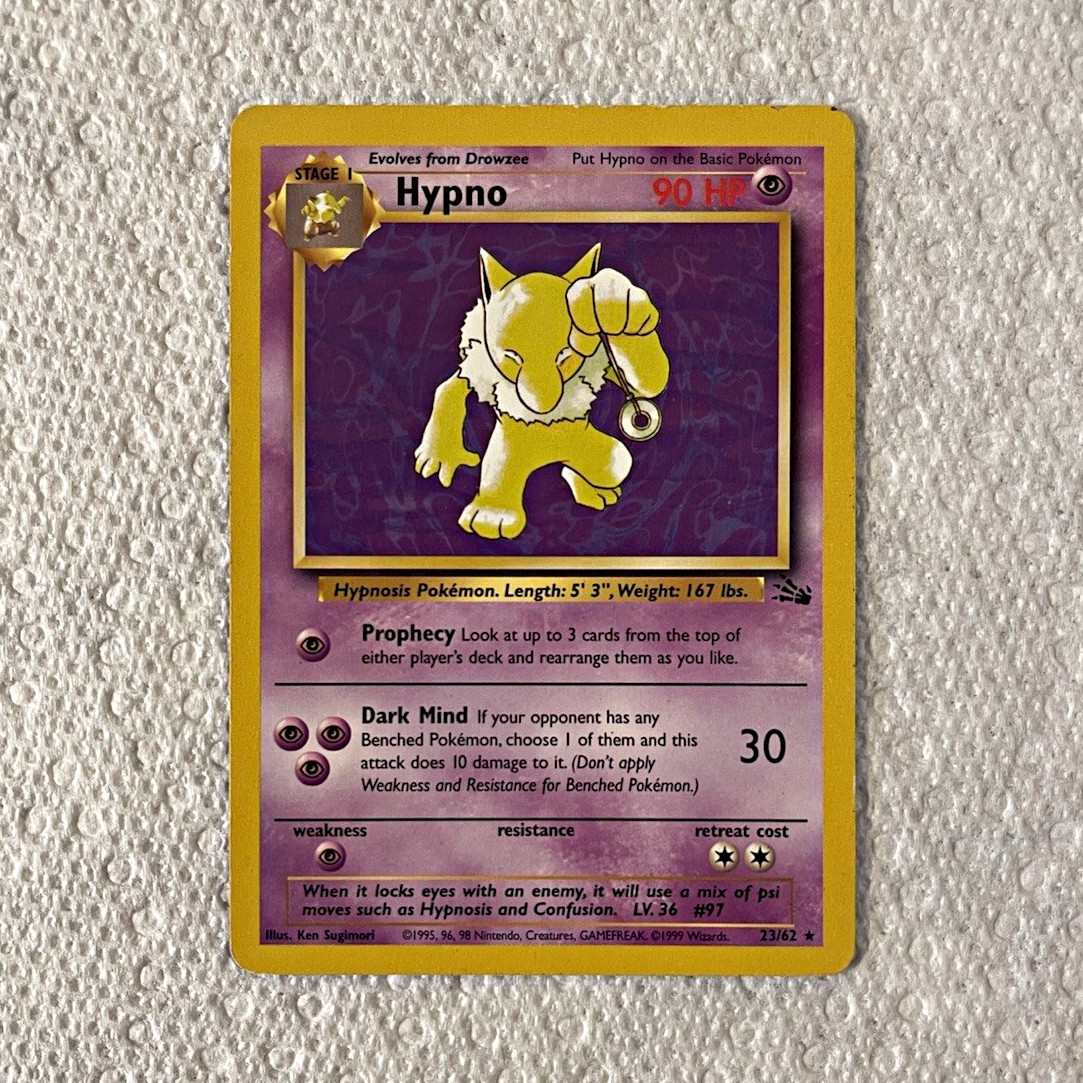 Pokémon TCG Fossil Hypno 23/62 Rare Regular EN 1999 Pokémon TCG Fossil Hypno 23/62 Rare Regular EN 1999